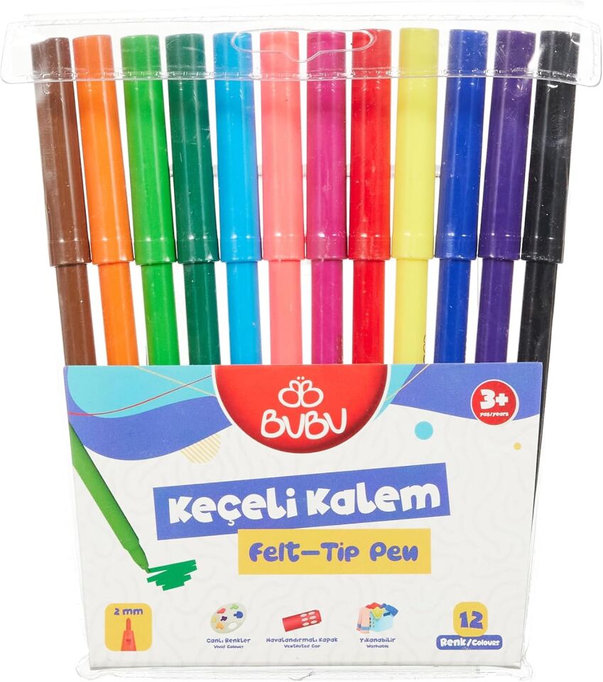 BuBu Keçeli Kalem 12 Renk PVC