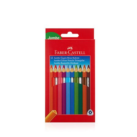 Faber Castell Boya Kalemi 12 Renk Jumbo, Tam Boy, Üçgen