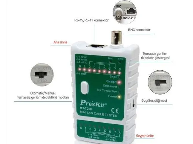 Proskit MT-7058 Mini Lan Kablo Test Cihazı