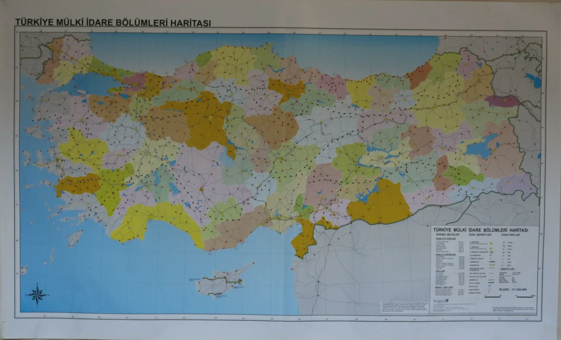 Türkiye Mülki İdare Bölümleri Haritası 80X135 CM